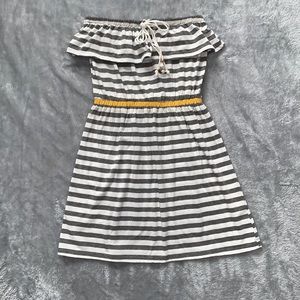 Jolt Gray and White Striped Strapless Dress